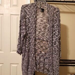 New Directions Women's Black and White Sweater Shrug with scalloped hem size 2X
